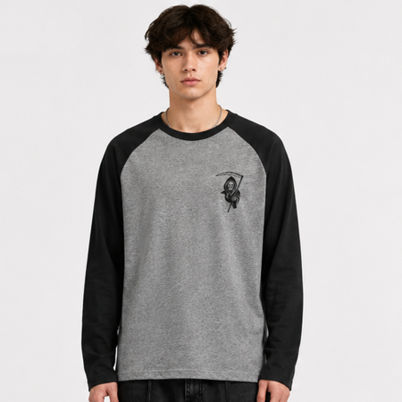 Unisex Raglan T-Shirt Black Charcoal Melange