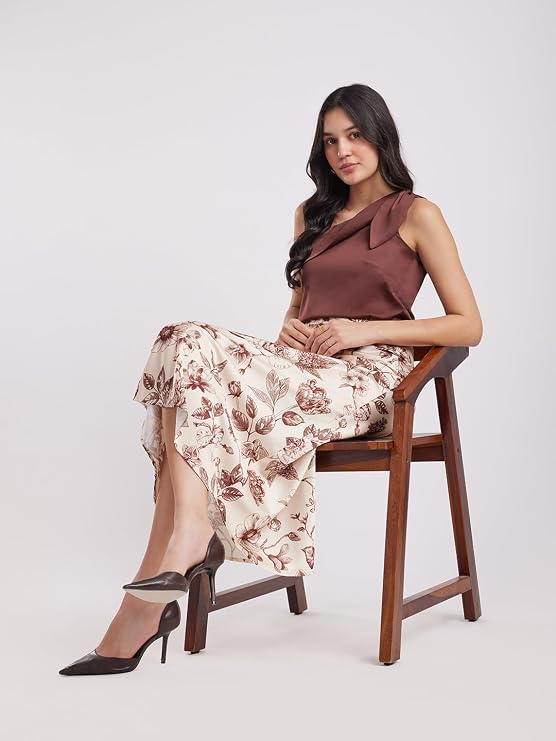 FableStreet Women Skirt | Elegant High-Rise A-Line Fit with Floral Print | Lustrous Satin Fabric Casual Outings