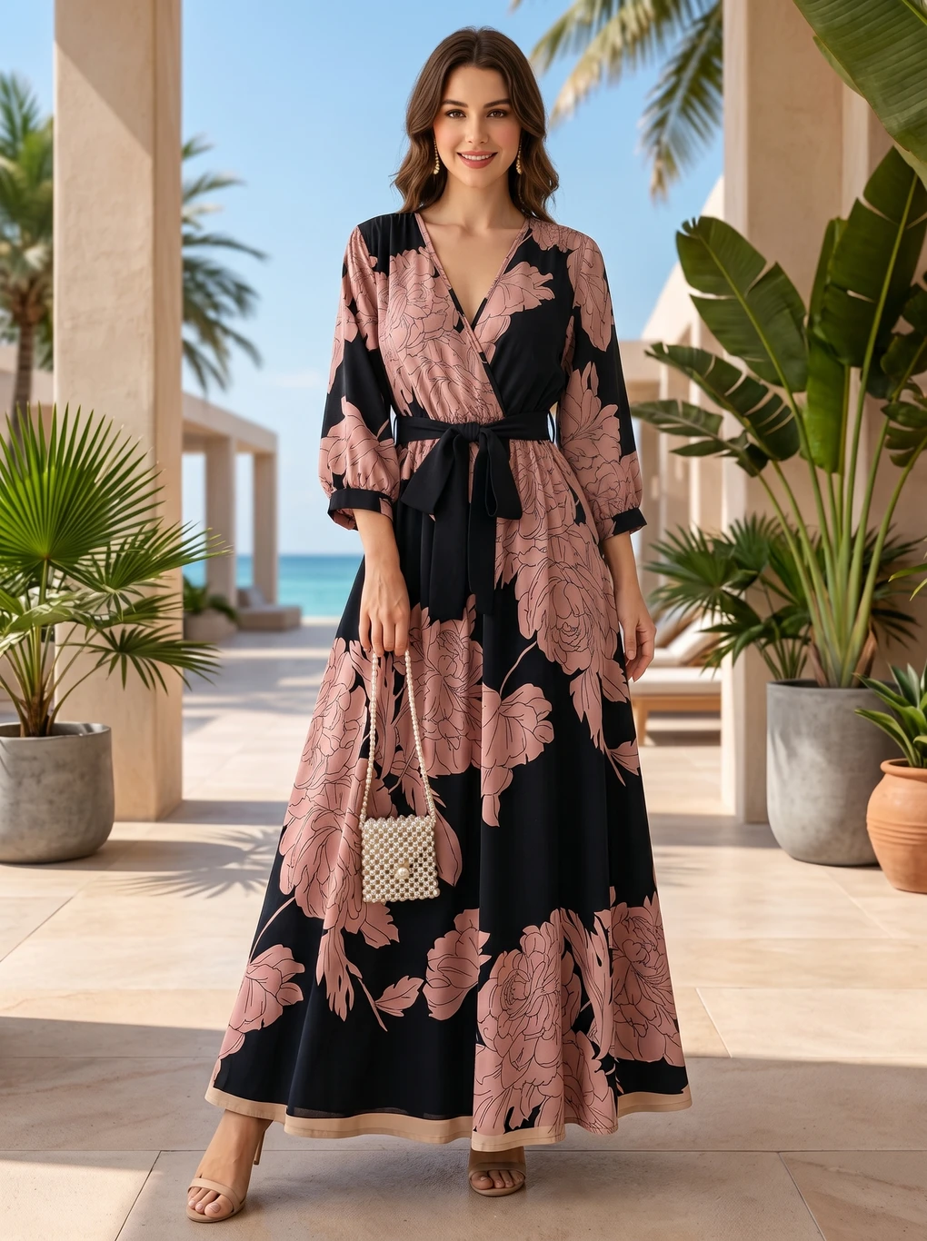 Modestouze Attires Women Fit and Flare Pink Maxi/Full Length Dress