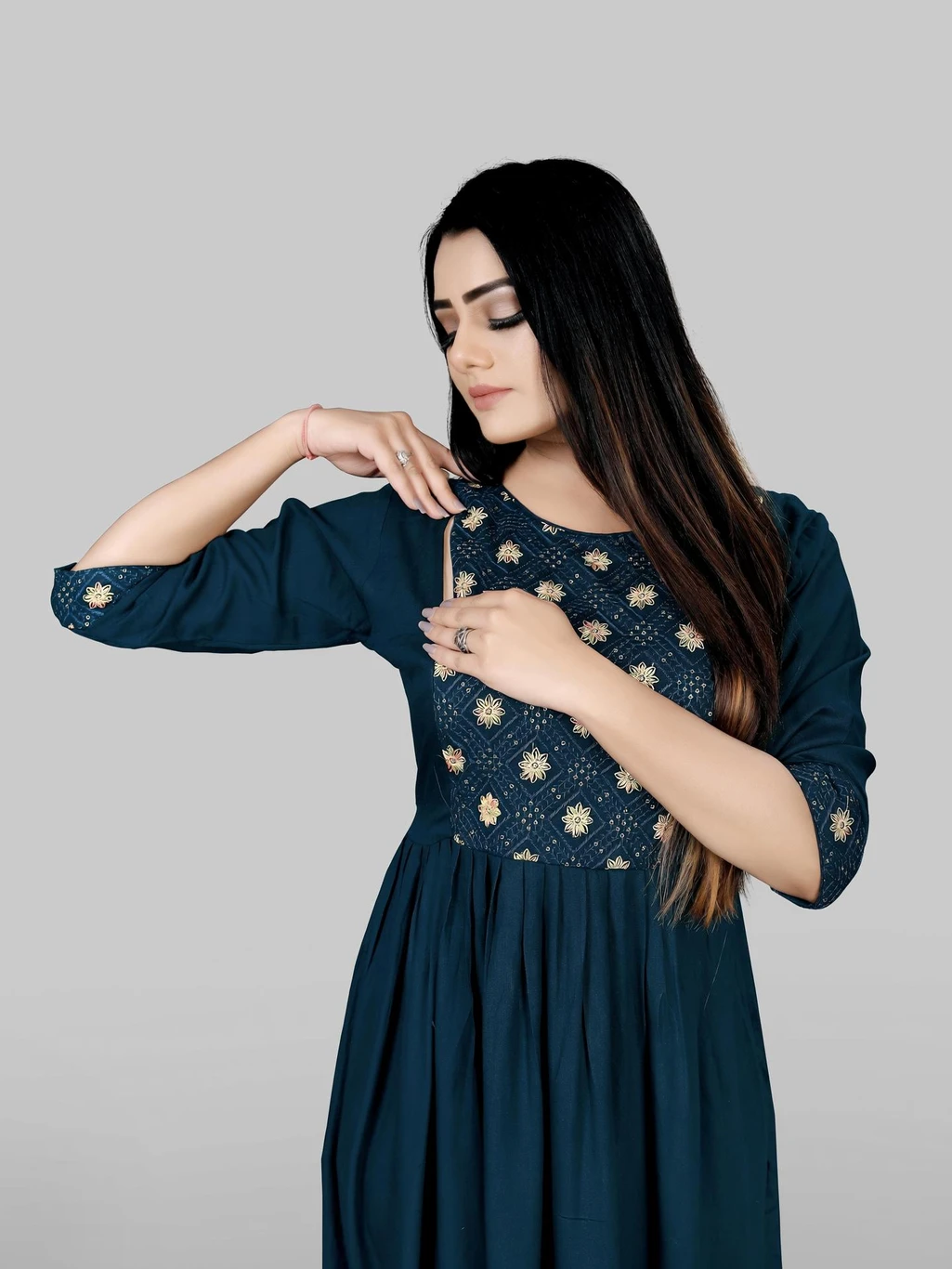 sheladiya Women Fit and Flare Blue Midi/Calf Length Dress