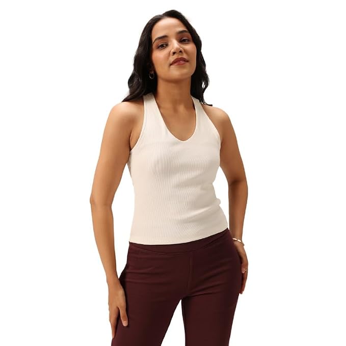 BlissClub Womens Blissentials V-Neck Bra Top, in-Built Bra Support, Soft-Handfeel, Snug-Fit, Everyday Comfort Tank