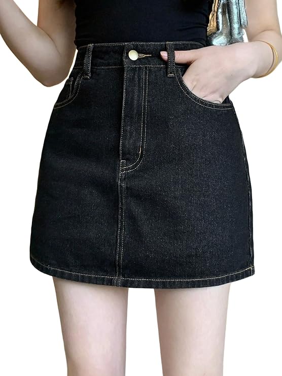 Lymio Skirts for Women | Denim Mini Skirt | High Waisted Light Blue Jean Skirts for Women | Casual Short Pencil Skirt with Pockets | Slim Fit Stretch Denim Bottoms (LWHP-62-63)