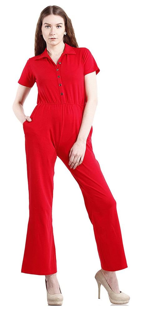 PepTrends Women's Collared Solid Shirt Jumpsuit