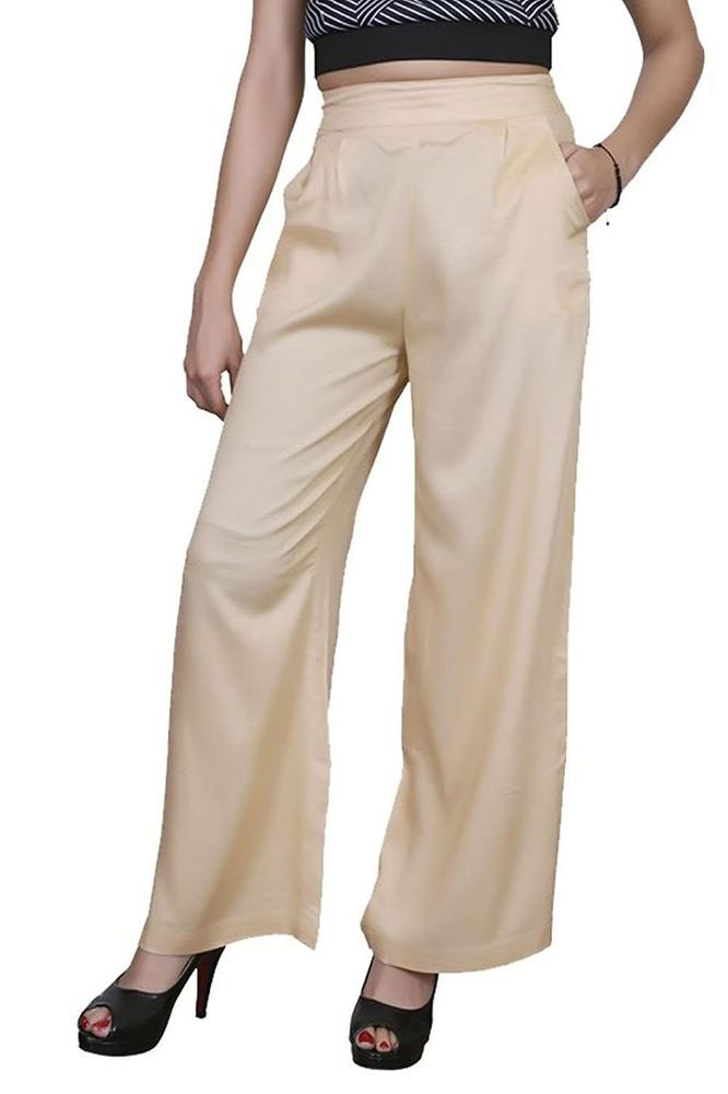 Omikka Plain Crepe Palazzo Pant for Women (XL, Tan)