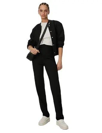 Marks & Spencer Solid Viscose Womens Straight Fit Stretch Trousers