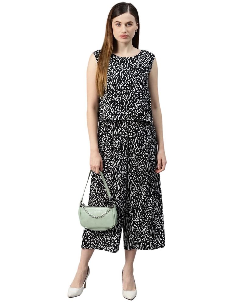Cottinfab Black & White Printed Culotte Jumpsuit