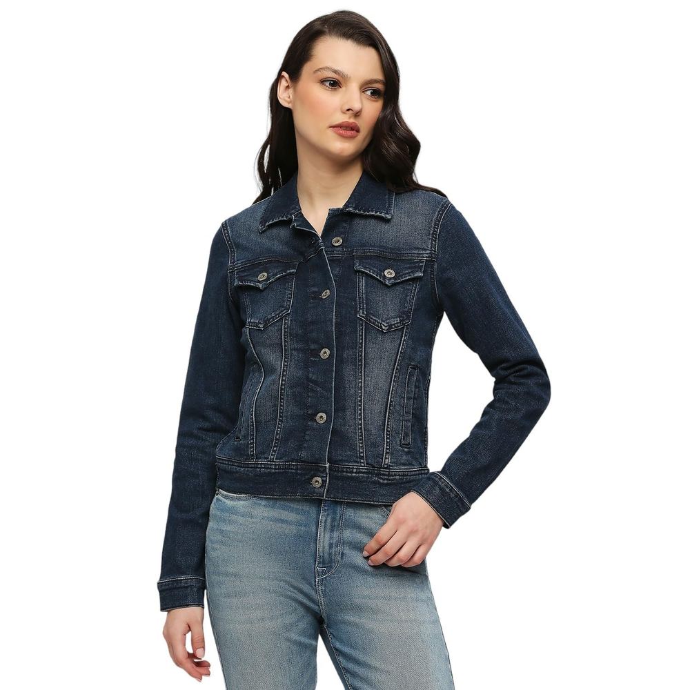 Pepe Jeans Women's Cotton Blend Noraa Trucker Regular Fit Standard Length Jacket With Flap Pocket