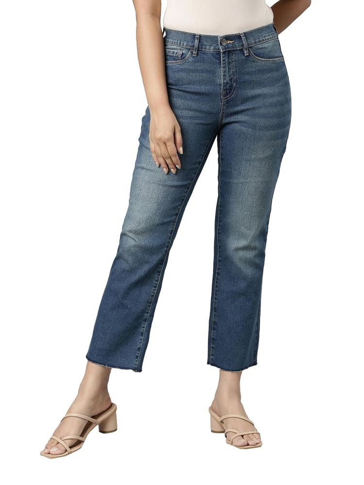 GO COLORS Soft Cotton Blend Mini Flare Jeans for Women| Breathable, Mid Rise