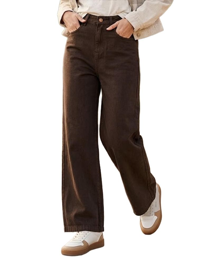 Urbano Fashion Women's High Rise Regular Fit Wide Leg Washed Jeans