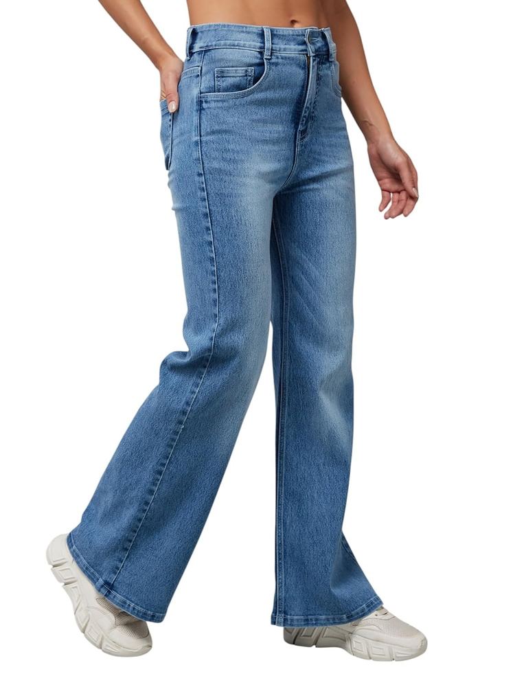Dolce Crudo Women's Light Blue Wide-Leg High Rise Regular Length Stretchable Denim Jeans