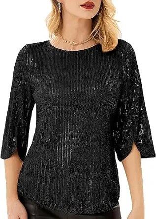 PINK WINGS Women Sequin 3/4 Sleeves Top