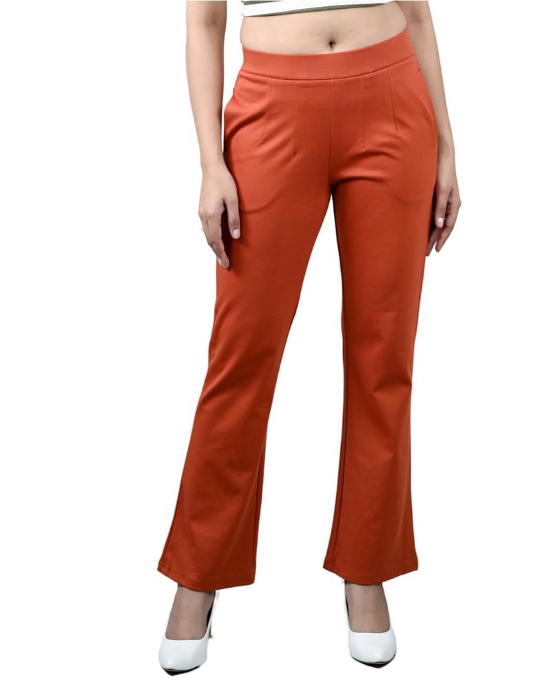Mlada Bootcut Flare Pants for Women Stretch Cotton Knit Boot Cut Mid Waist Flared Trouser Elastic Waist Band Utility Pockets for Formal Office Work Wear,Travel-Regular/Plus Size
