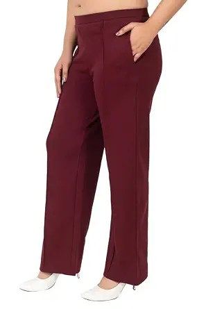 Mlada Mid Waist Wide Leg Flared Pants Elastic Waist Band for Women Office Work Formal Wear Stretch Cotton Knit Flare Pants Utility Pockets Extra Flare Pants Trousers for Travel