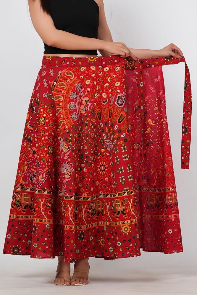 Jaipuri Print Cotton Long Wrapskirt for Women