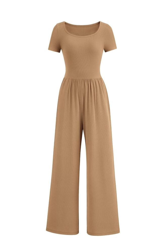 PRETTYGARDEN Women's Short Sleeve Wide Leg One Piece Jumpsuit