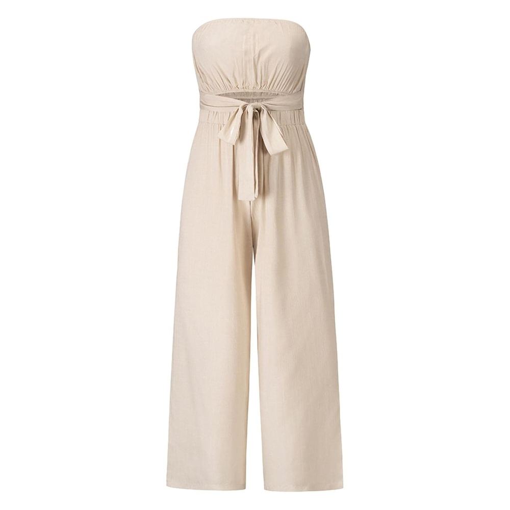 Colaxi Jumpsuits Fashion Overalls Full Lenh Casual Off Shoulder Long for Party Wedding Holiday Ladies, M, Beige, Medium