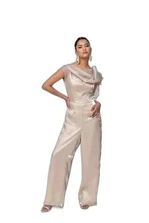 ELEGANTTI Women's Regular Fit Organza Jumpsuit with Cowl for Women | Stylish Western Dress for Girls | One Piece Dress for Women |Western Stylish Jumpsuit for Women