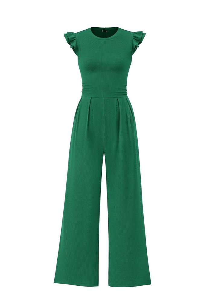 PRETTYGARDEN Summer Jumpsuits for Women Dressy 2026 Fashion Ruffle Cap Sleeve Romper Crew Neck Rib Knit One Piece Outfits