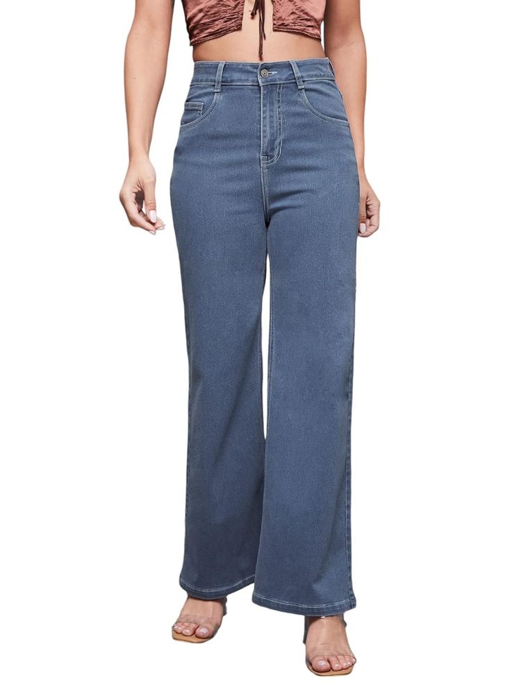 Miss Chase Women's Wide Leg High Rise Regular Length Stretchable Denim Jeans (MCAW24DEN79-32-352-30, French Blue, 30)