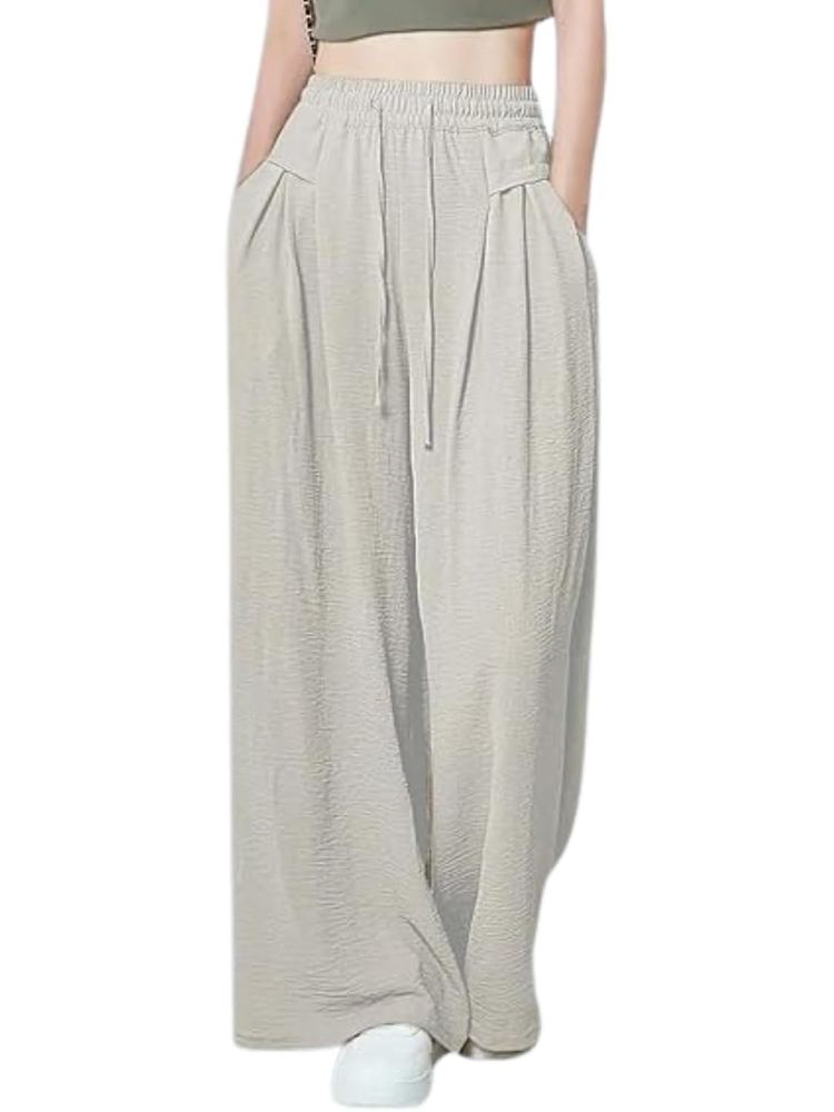 GRECIILOOKS High Waist Polycotton Trousers for Women - Flared Parachute Pants with Side Pockets | Casual Travel Cargo Pants (Available in Plus Size and Value Pack)