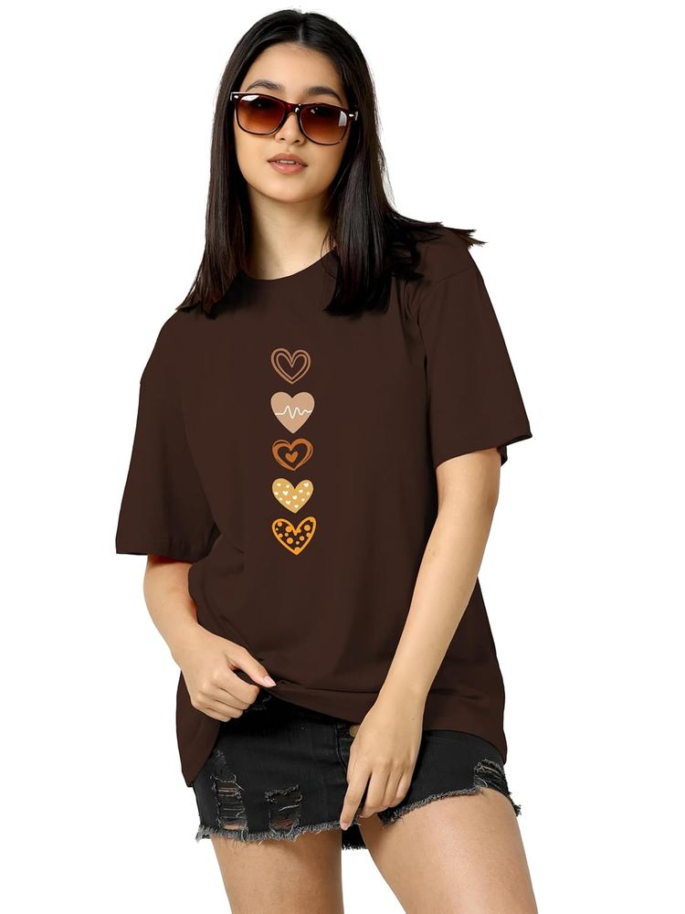 TQH Oversized T Shirt for Women | Tshirt for Women | Women's Top Printed Tee for Woman | Cotton Blend Loose Fit Drop Shoulder Round Neck Casual Top for Summer College Travel Lounge Wear