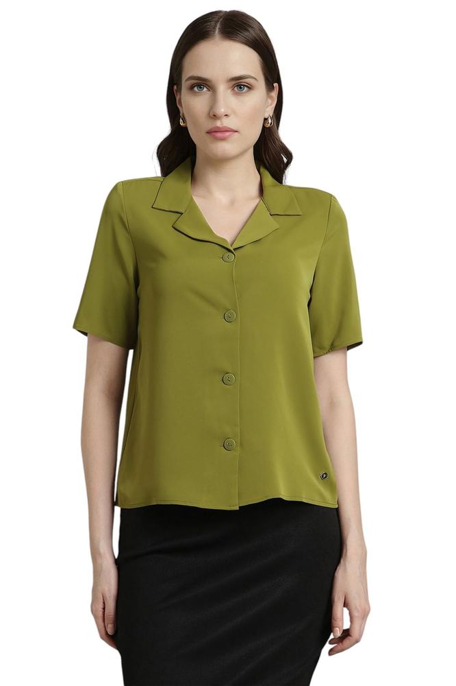 Van Heusen Women Polyester Regular Fit Solid Half Sleeve Casual Shirt