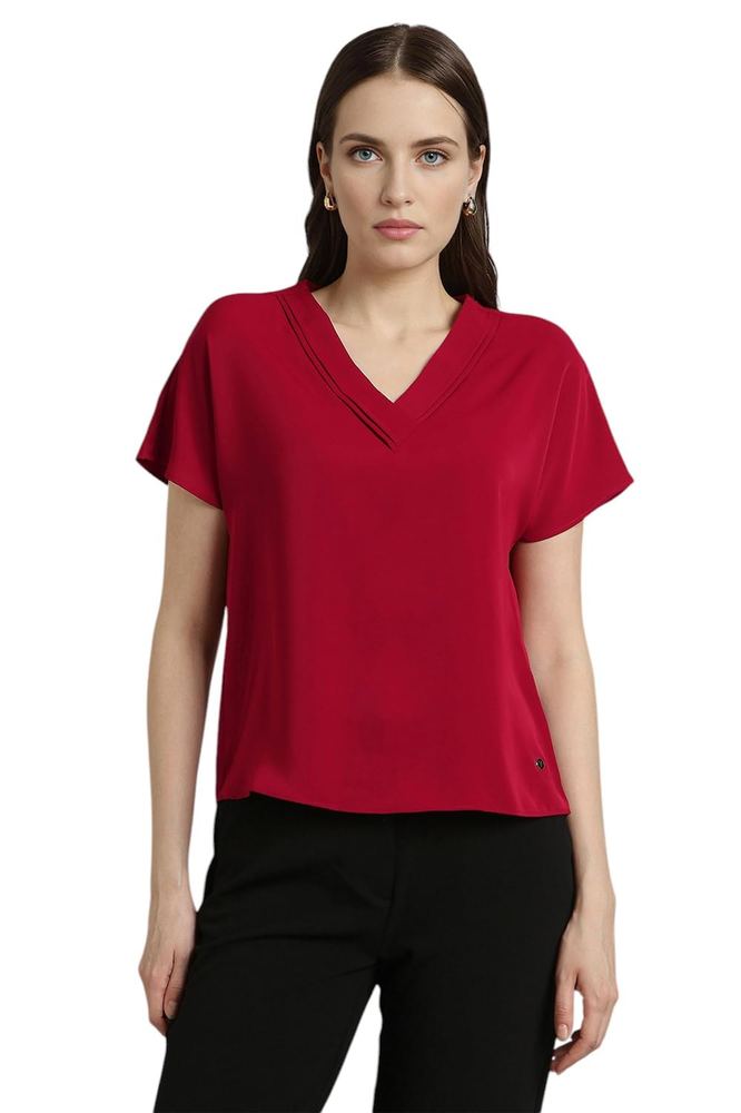 Van Heusen Women's Polyester Regular Fit Half Sleeve V Neck Formal Top