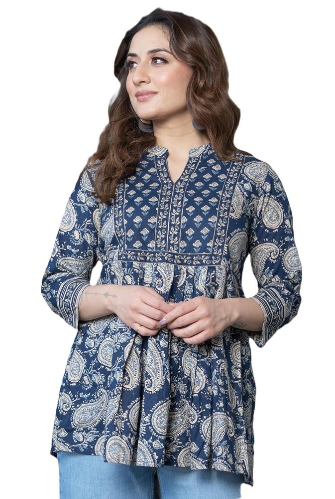 Arayna Women's Pure Cotton Paisley Printed Tunic Top - Comfortable Everyday Wear