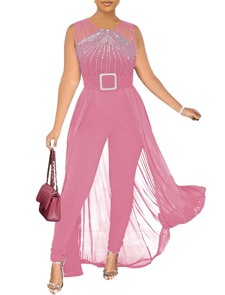 chicyes Women's Elegant One Piece Sexy Bodycon Sleeveless Rhinestone Jumpsuit Party Outfit