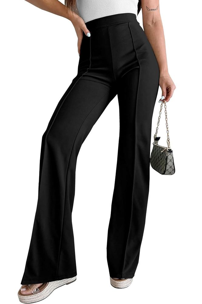 Women's Solid Lycra Blend Relaxed Fit Palazzo | Formal Wear Mid-Rise Wide-Leg Pants | Comfortable & Stylish Office Trousers