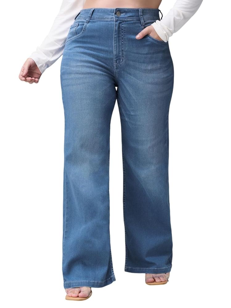 Miss Chase A+ Women's Wide-Leg Mid Rise Regular Length Blast Effect Denim Jeans