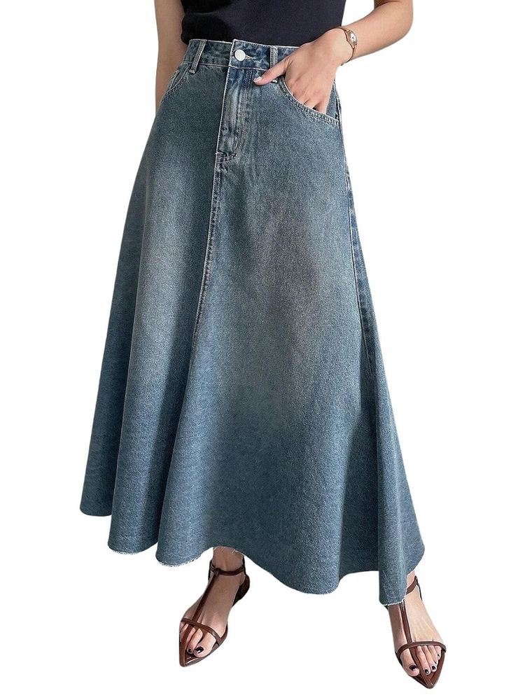 GRECIILOOKS Women's High Waist White Denim Skirt with Front Slit - Long Maxi Jean Skirt Casual Fashion - Stylish Denim Skirts for Women