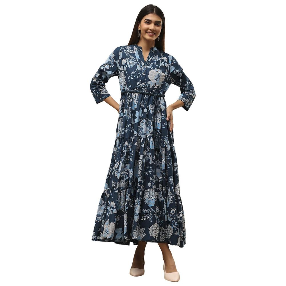 BIBA Women's A-Line Casual Dress in Light Blue, Mid-Calf Length
