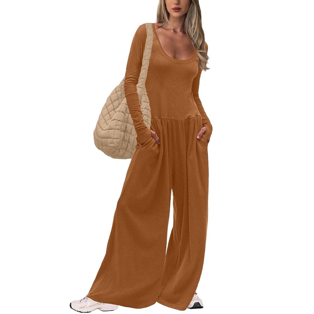 UNIANKIYA One Piece Jumpsuits for Women Casual Long Sleeve Overalls Dressy Rompers Wide Leg Pants Jumpers Vacation Outfits