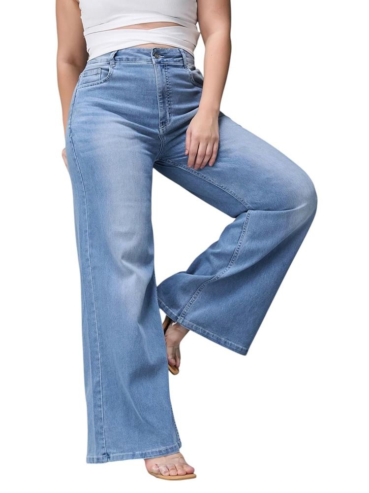 Miss Chase A+ Women's Wide-Leg High-Rise Regular-Length Stretchable Shaping Denim Jeans