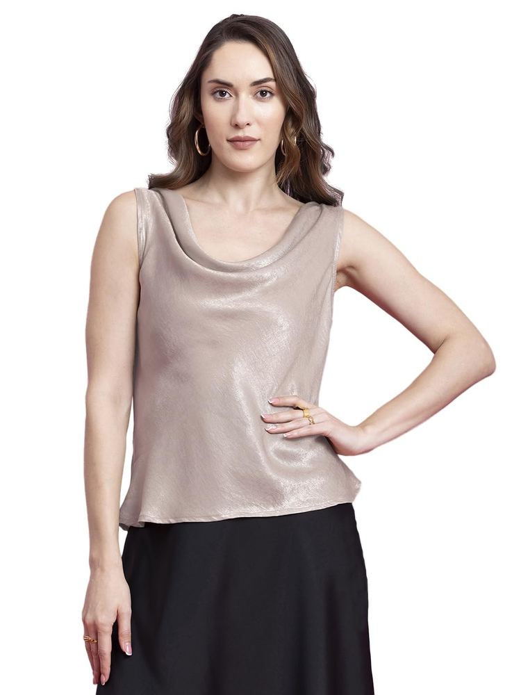 FableStreet Women Top | Cowl Neck Sleeveless Design with Shiny Satin Finish | Lustrous Metallic Fabric for Evening Gatherings & Formal Occasions