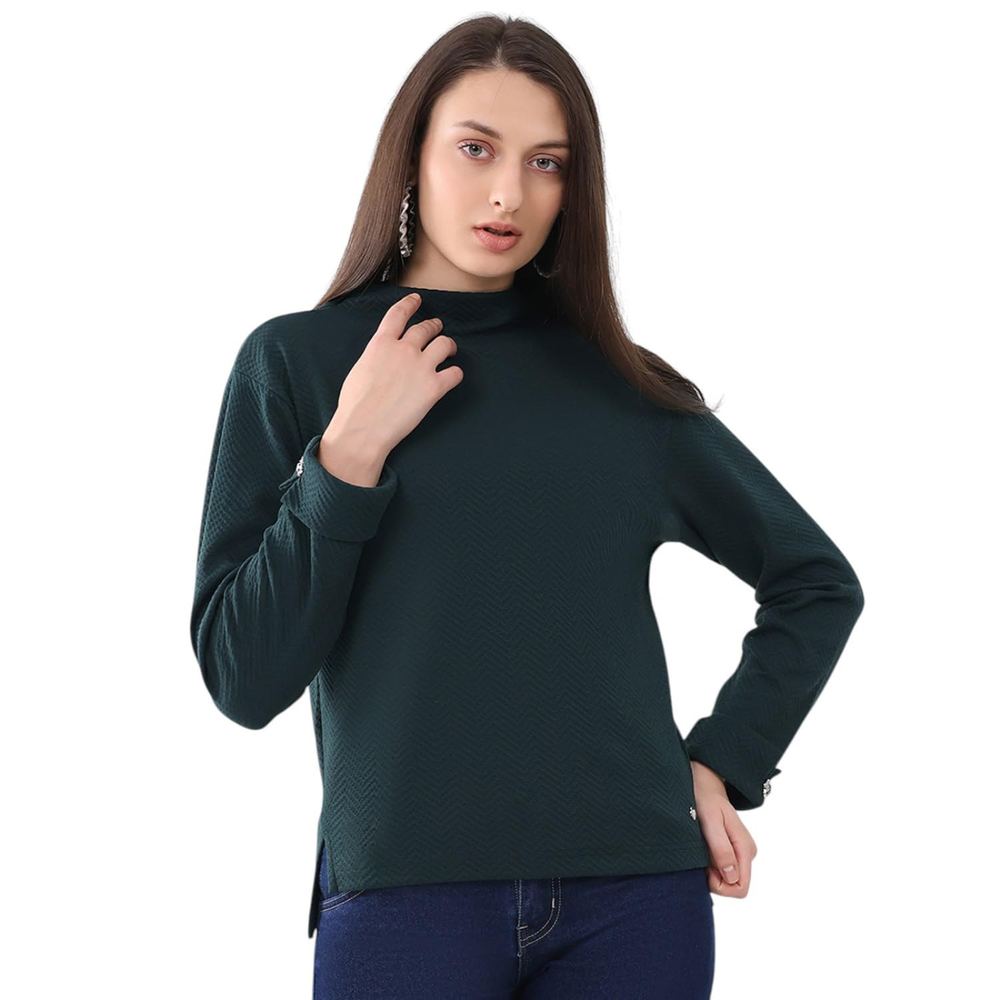 Monte Carlo Women's Regular Fit Winter Top | Self Design Pattern | Mock Neck | Full Sleeves | Pull On Style | Cozy Stylish Warm Winter Fashion Top for Women (Pack of 1)