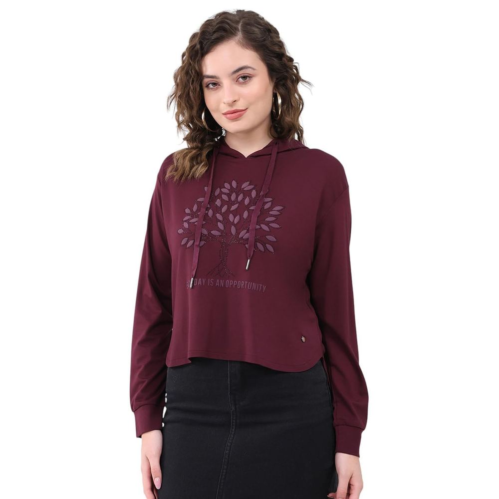 Monte Carlo Women's Regular Fit Printed Hooded Neck Full Sleeve Winter Top | Trendy Printed Design | Warm Comfortable Fabric | Stylish Winter Wear Top for Women (Pack of 1)
