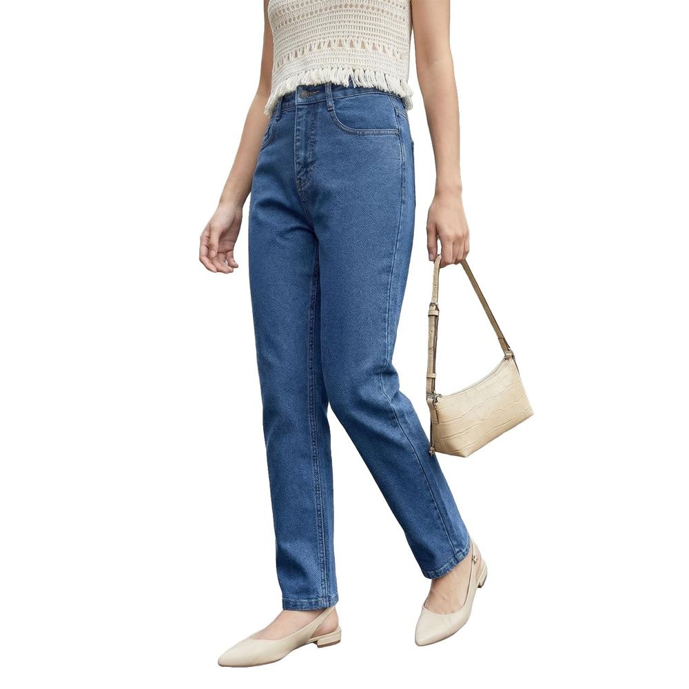 Urbano Fashion Women's High Rise Straight Fit Washed Jeans Non-Stretchable