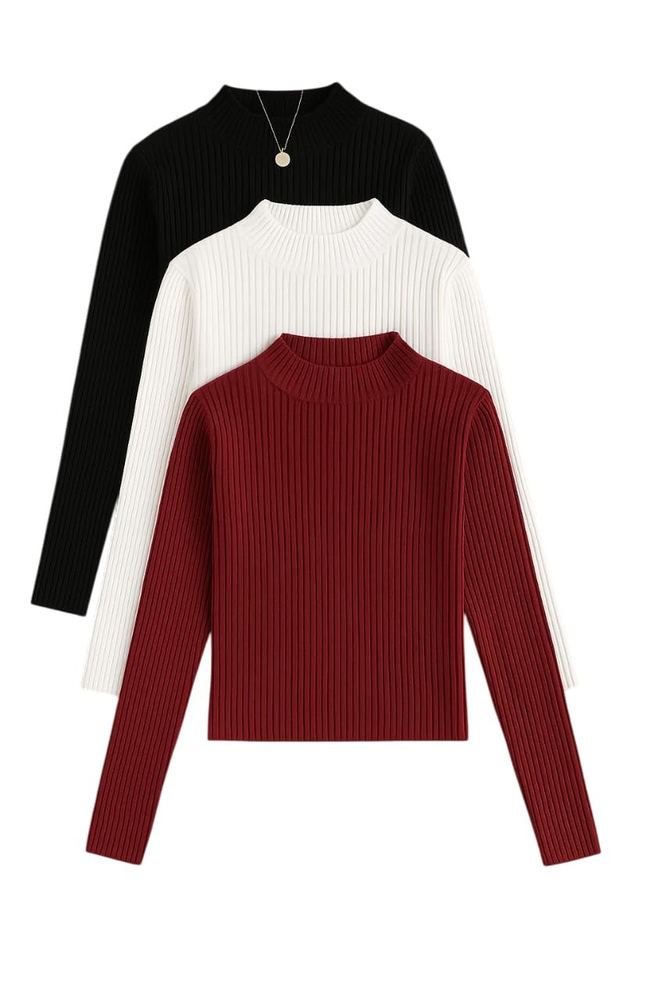 Women's Ribbed Lycra High Neck Full Sleeve Top | Stretchable Slim Fit Casual Wear for Winter & Layering (Pack of 3)