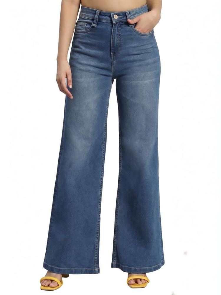 Amazon Brand - INKAST Women High Rise Wide Leg Full Length Cotton Poly Lycra Jeans | Casual Denim Wear