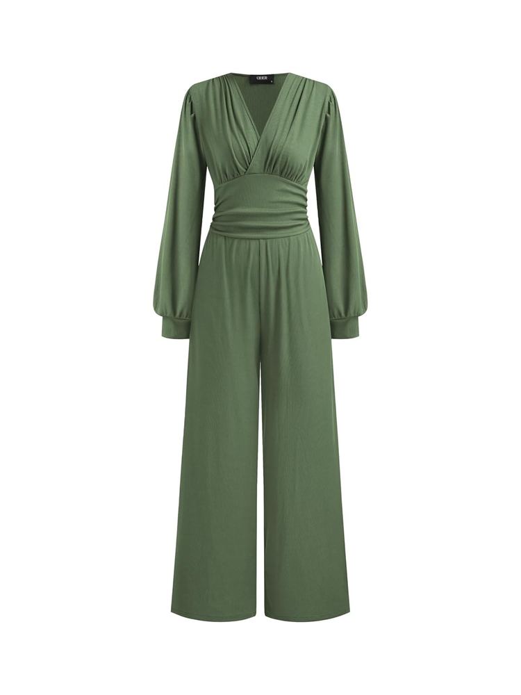 CIDER Jumpsuits for Women Long Sleeve V Neck Wide Leg Dressy Date Night Romper Casual One Piece Outfits with Pockets Trendy