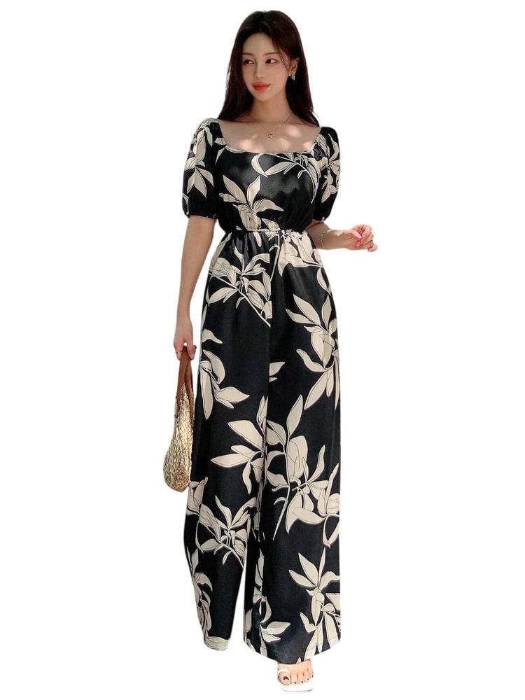 LITZO Dress for Women | Long Rayon Dress for Women's | Floral Wide Leg Long Jumpsuit with Pockets | Regular Jumpsuit for Women (137-138)