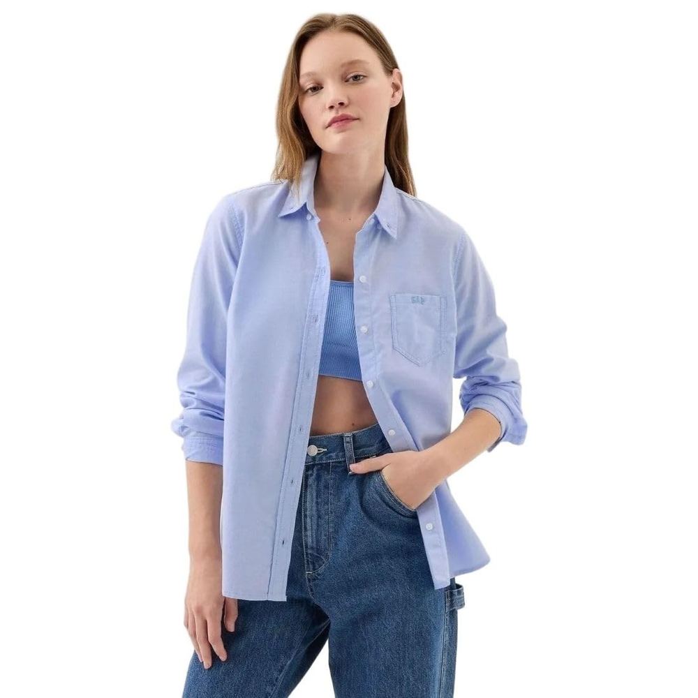Gap Women Solid Relaxed fit Long Sleeve Collared Neck Top