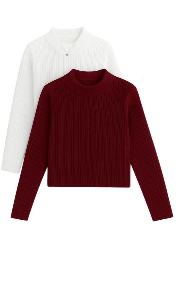 Women's Ribbed Knit Full Sleeve Winter Top Combo | High Neck Stretch Fit Warm Top for Casual & Daily Use | Pack of 2