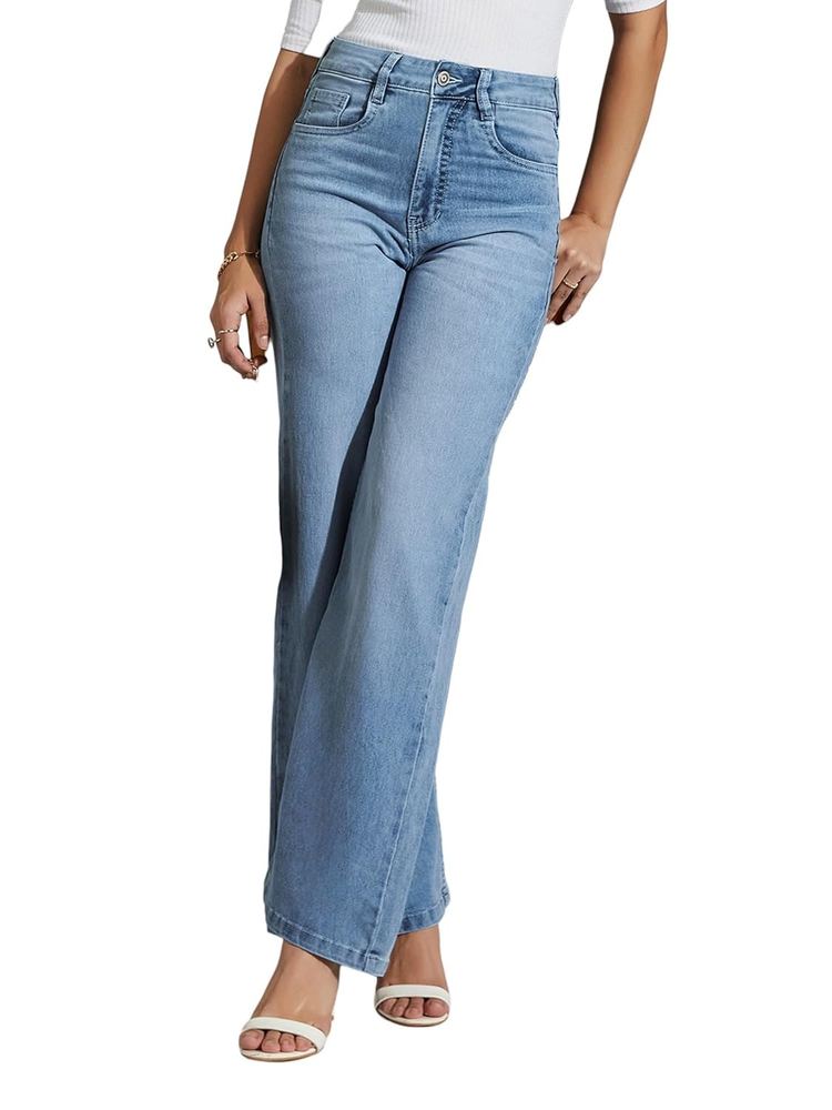 Miss Chase Women's Wide-Leg High-Rise Regular-Length Stretchable Shaping Denim Jeans