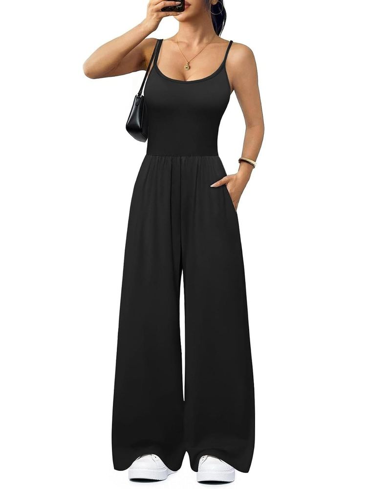 Ekouaer Jumpsuits for Women Sleeveless Spaghetti Strap Womens Jumpsuit One Piece Wide Leg Summer Romper With Pockets 2026