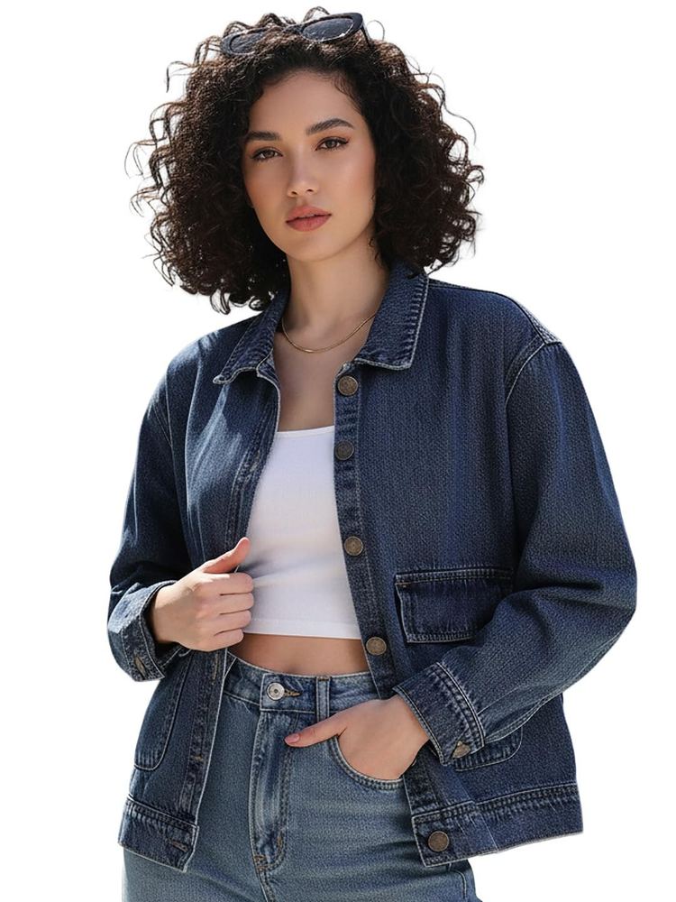 Urbano Fashion Women's Relaxed Fit Full Sleeve Utility Denim Jacket