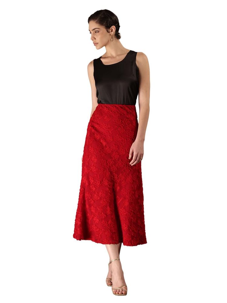 FableStreet Women Skirt | Elegant A-Line Fit High-Waisted Floral Self-Design | Smooth Georgette Fabric with Flared Hem for Club & Evening Gatherings