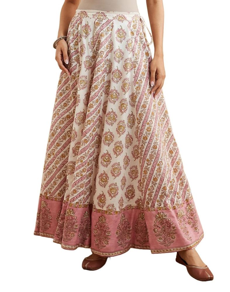 Fabindia Natural Cotton Hand Block Printed Ghera Skirt